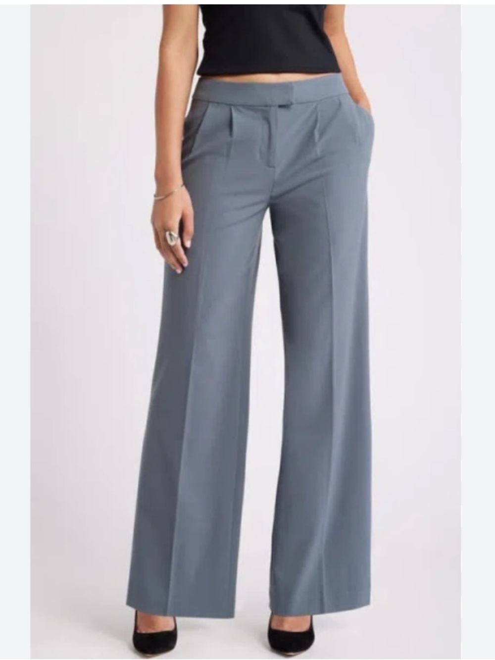 Open Edit Pleated lined Wide Leg Pants in Blue Weather